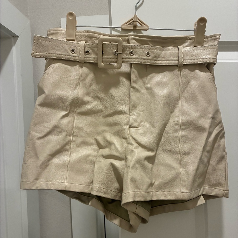 Altar'd State Leather High Waist Tan Belted Shorts
